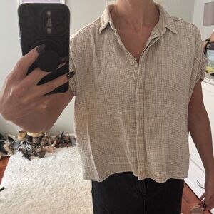 Young Fabulous and Broke Casual Beige Button-Up Blouse